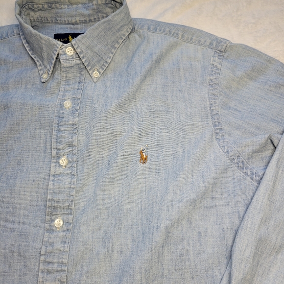 Ralph Lauren Denim Shirt Mens Size XL Classic Fit Blue Color Pony Logo Western - Picture 2 of 7